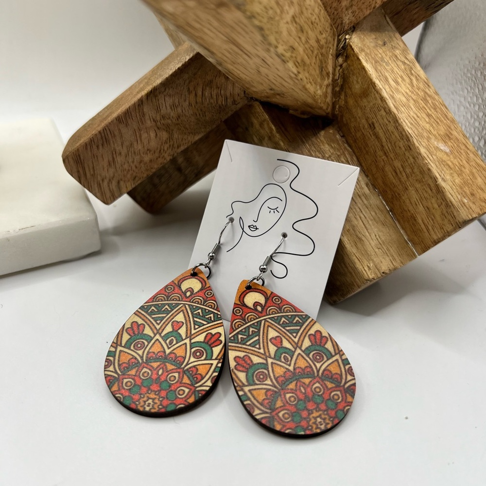 Western Boho Geometric Print Earrings‎ NEW